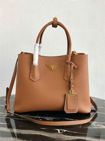 Prada original grained calfskin medium double bag 1BG2775 caramel