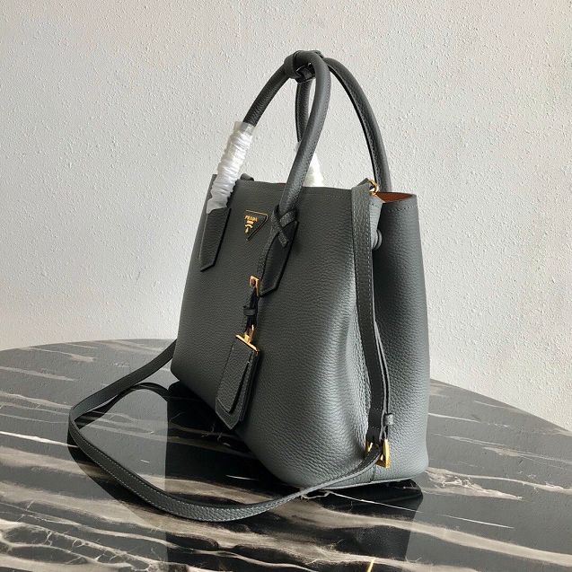 Prada original grained calfskin medium double bag 1BG2775 grey