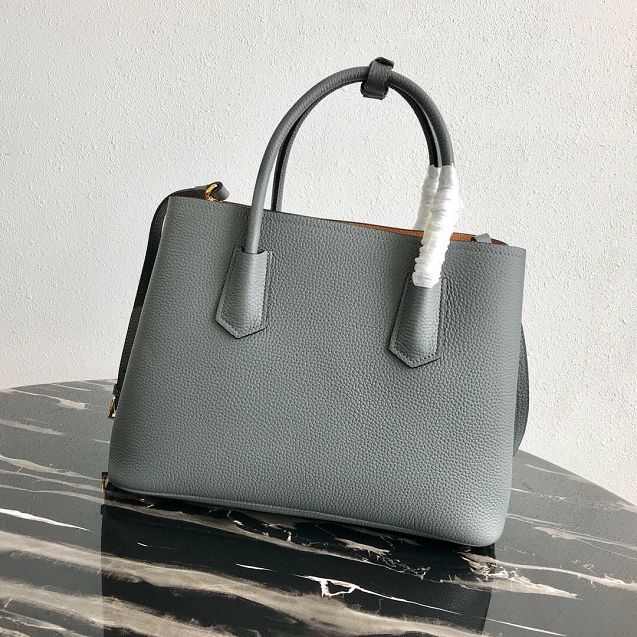 Prada original grained calfskin medium double bag 1BG2775 grey