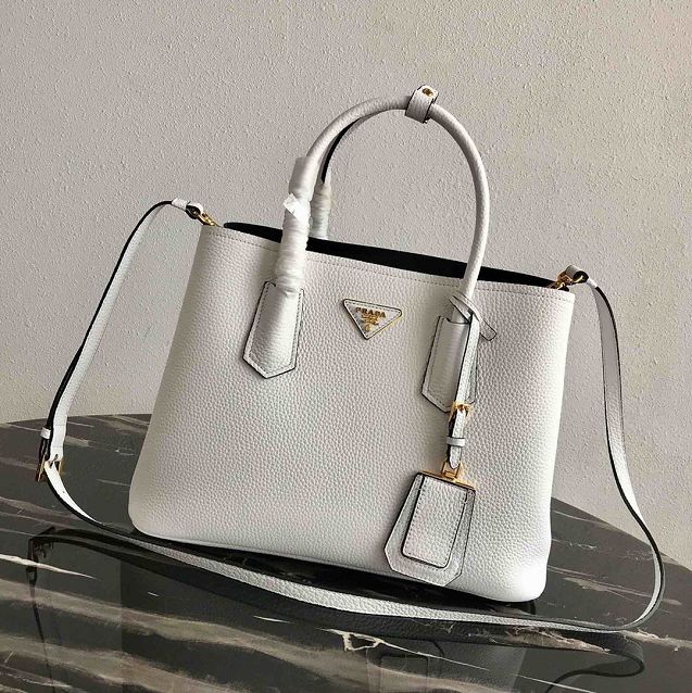 Prada original grained calfskin medium double bag 1BG2775 white