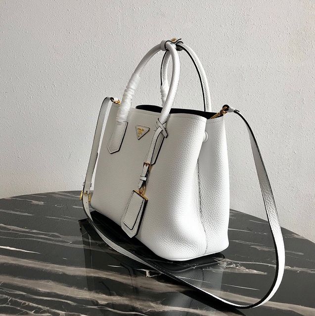 Prada original grained calfskin medium double bag 1BG2775 white