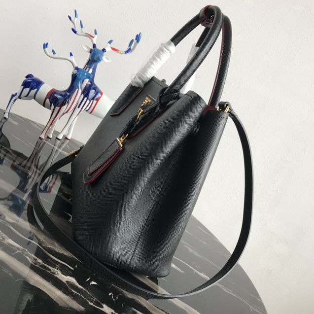 Prada original saffiano leather medium double bag 1BG2775 black