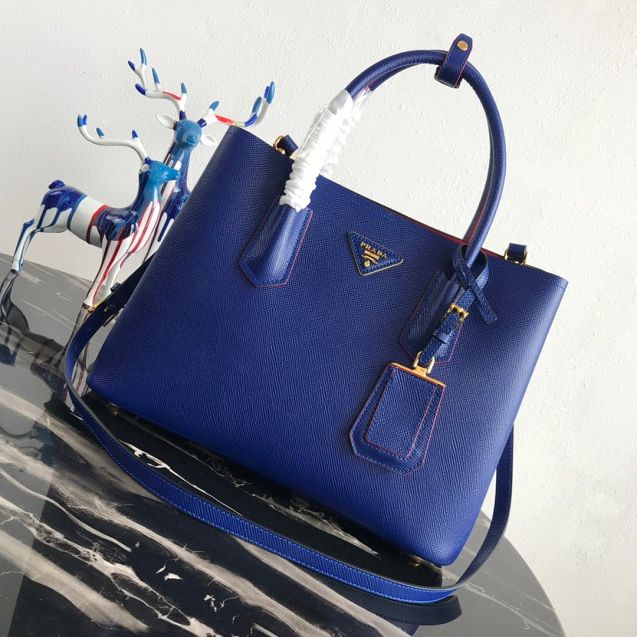 Prada original saffiano leather medium double bag 1BG2775 blue