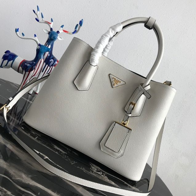 Prada original saffiano leather medium double bag 1BG2775 white