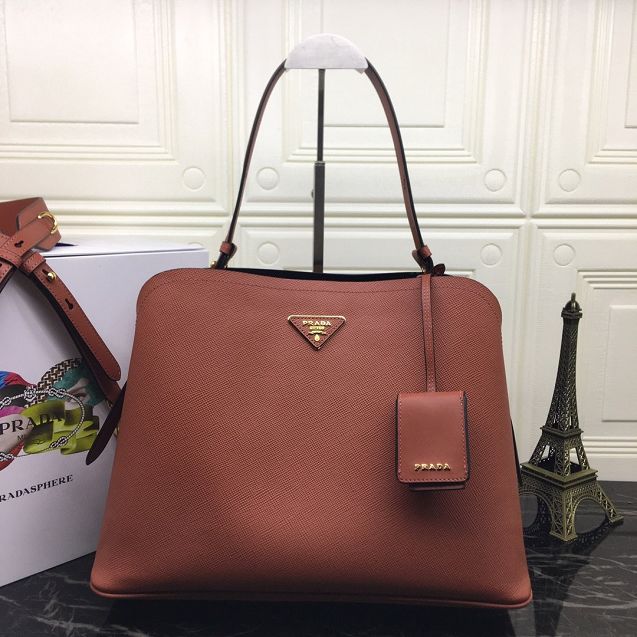 Prada original saffiano leather matinee handbag 1BA249 brown