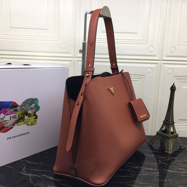 Prada original saffiano leather matinee handbag 1BA249 brown