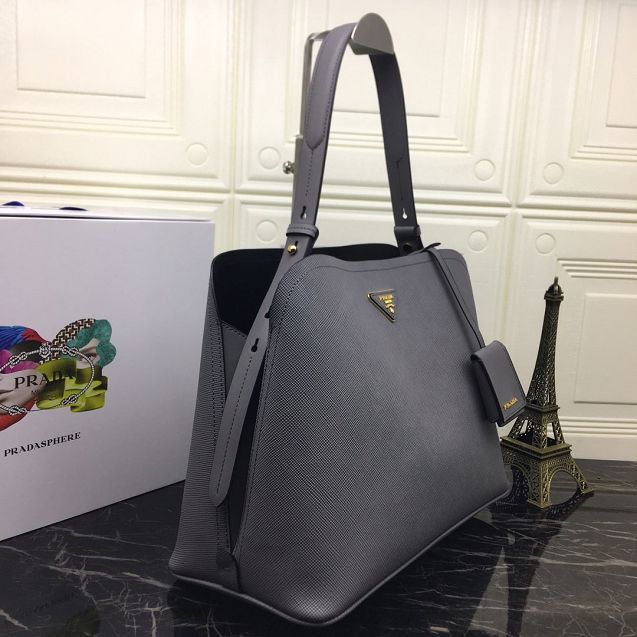 Prada original saffiano leather matinee handbag 1BA249 grey