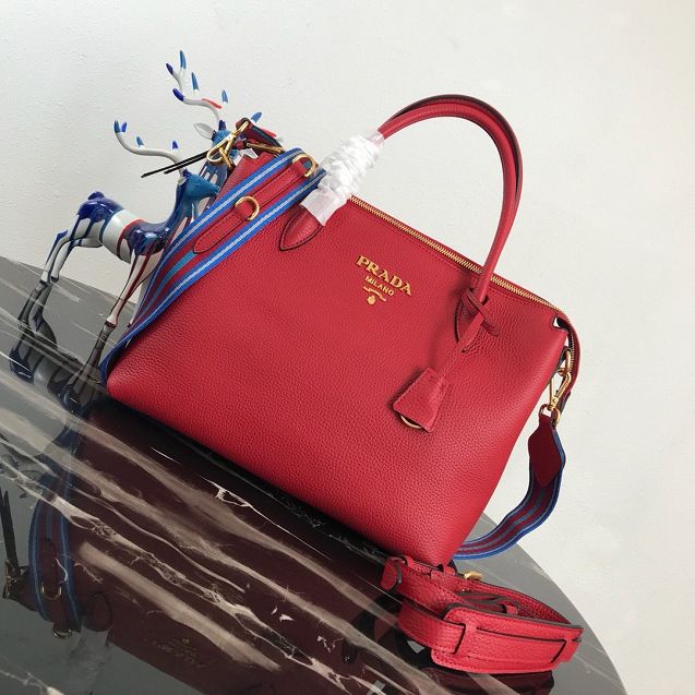 Prada original grained calfskin tote handbag 1BA157 red