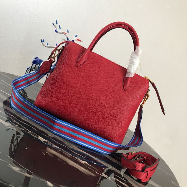 Prada original grained calfskin tote handbag 1BA157 red