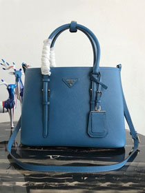 Prada original saffiano leather medium double bag BN2838 blue