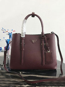 Prada original saffiano leather medium double bag BN2838 bordeaux