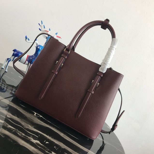 Prada original saffiano leather medium double bag BN2838 bordeaux