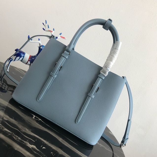 Prada original saffiano leather medium double bag BN2838 light blue