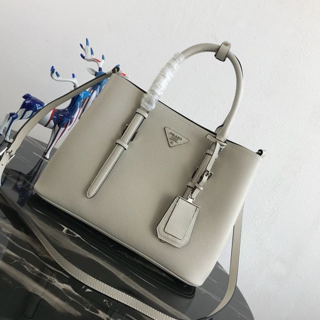 Prada original saffiano leather medium double bag BN2838 light grey