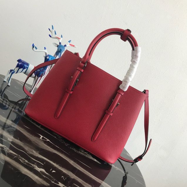 Prada original saffiano leather medium double bag BN2838 red