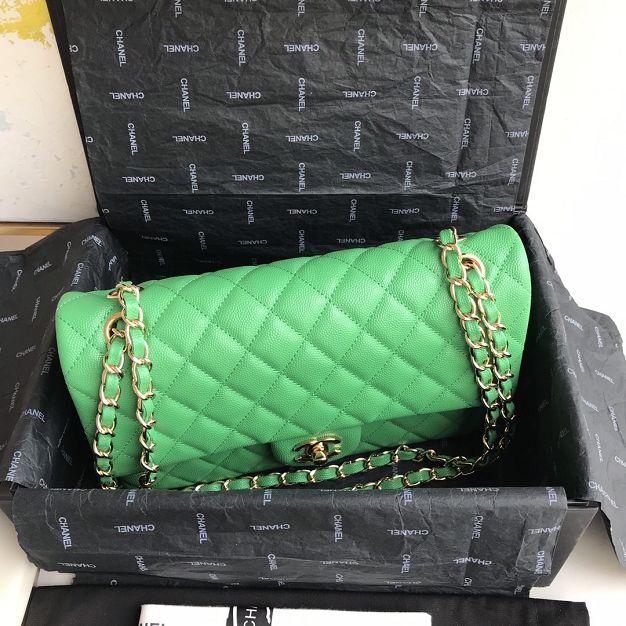 CC original grained calfskin medium flap bag A01112 green