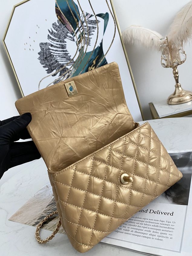 CC original aged calfskin small coco handle bag A92990 gold