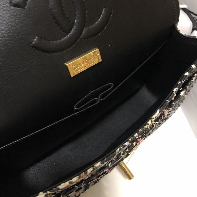 CC original python leather flap bag A01112 black&beige