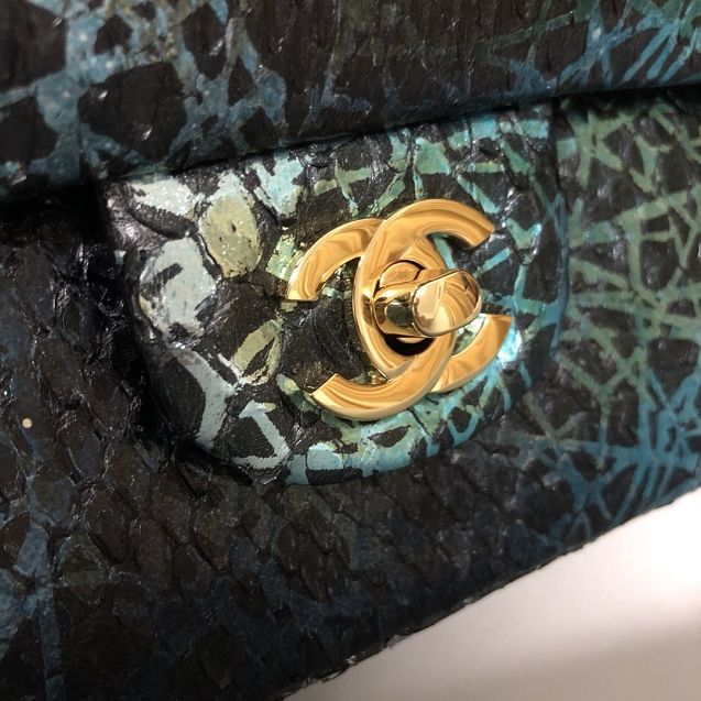 CC original python leather flap bag A01112 black&blue