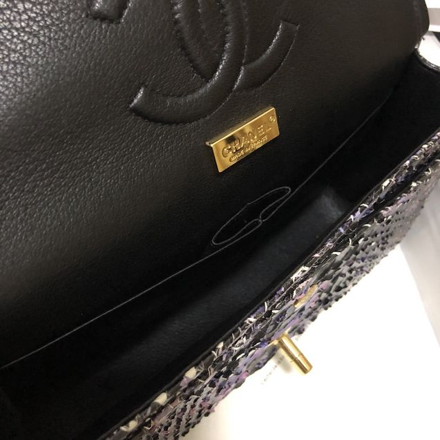 CC original python leather flap bag A01112 black&purple