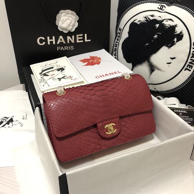 CC original python leather flap bag A01112 dark red