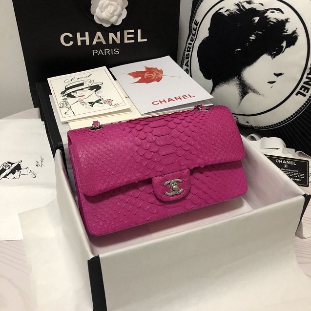 CC original python leather flap bag A01112 rose red