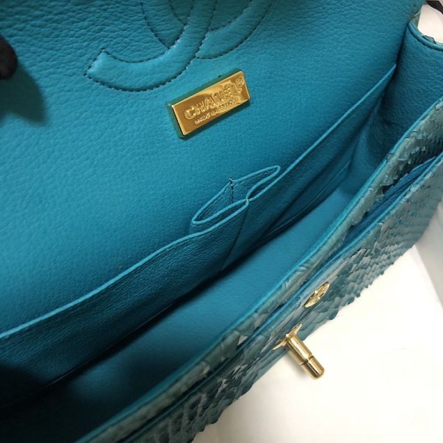 CC original python leather flap bag A01112 turquoise