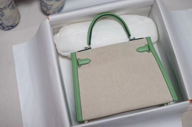 Hermes handmade original calfskin&canvas kelly bag K00032 