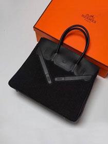 Hermes handmade original canvas&calfskin shadow birkin bag BK0037 black