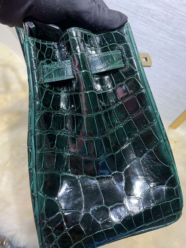 Top hermes genuine 100% crocodile leather handmade birkin 35 bag K350 blackish green