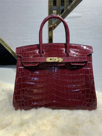 Top hermes genuine 100% crocodile leather handmade birkin 35 bag K350 bordeaux