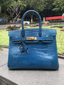 Top hermes genuine 100% crocodile leather handmade birkin 35 bag K350 royal blue