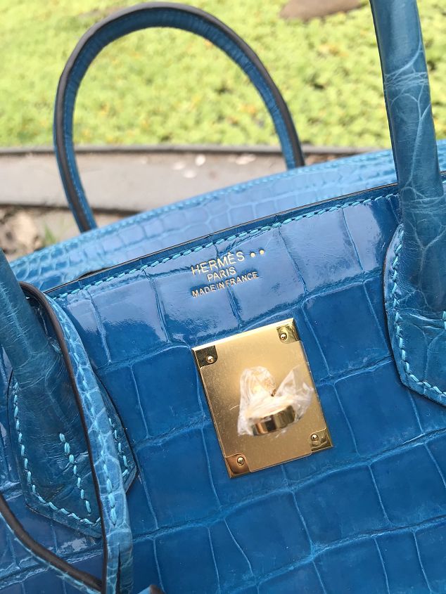 Top hermes genuine 100% crocodile leather handmade birkin 35 bag K350 royal blue