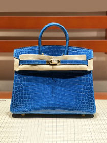 Top hermes genuine 100% crocodile leather handmade birkin 35 bag K350 blue