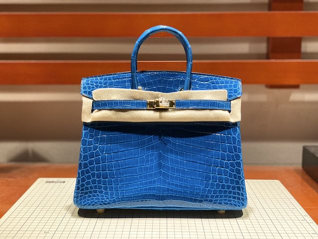 Top hermes genuine 100% crocodile leather handmade birkin 35 bag K350 blue