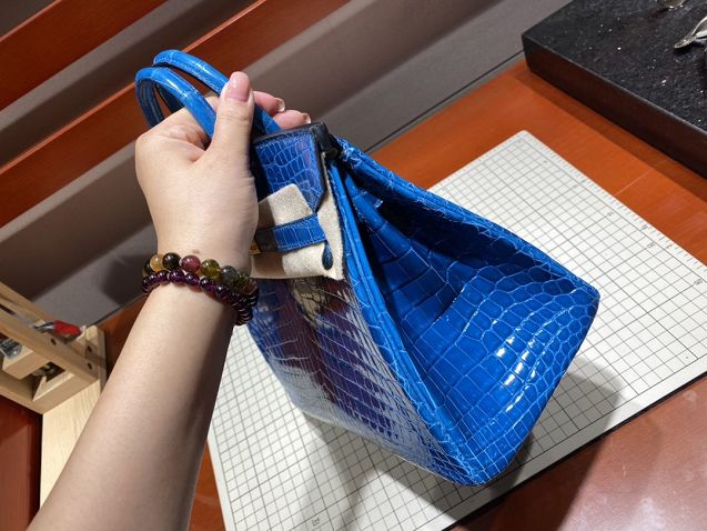 Top hermes genuine 100% crocodile leather handmade birkin 35 bag K350 blue