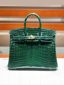 Top hermes genuine 100% crocodile leather handmade birkin 35 bag K350 emerald green