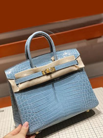 Top hermes genuine 100% crocodile leather handmade birkin 35 bag K350 light blue