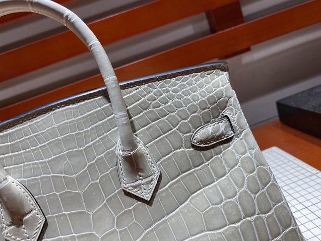 Top hermes genuine 100% crocodile leather handmade birkin 35 bag K350 light grey