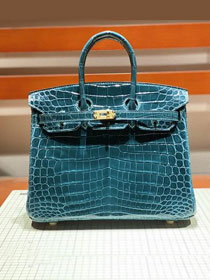 Top hermes genuine 100% crocodile leather handmade birkin 35 bag K350 royal blue