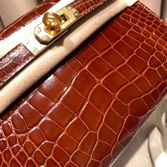 Top hermes genuine 100% crocodile leather handmade kelly 32 bag K320 brown