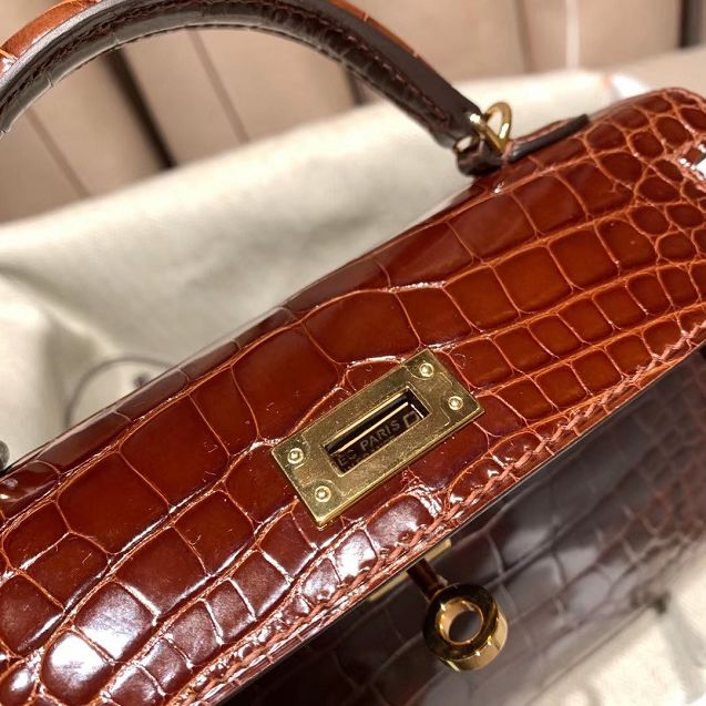 Top hermes genuine 100% crocodile leather handmade kelly 32 bag K320 brown