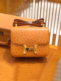 Top hermes genuine 100% ostrich leather handmade constance bag C0023 orange