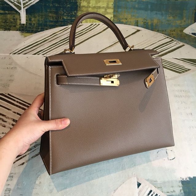 Hermes original epsom leather kelly 32 bag K32-1 etoupe grey