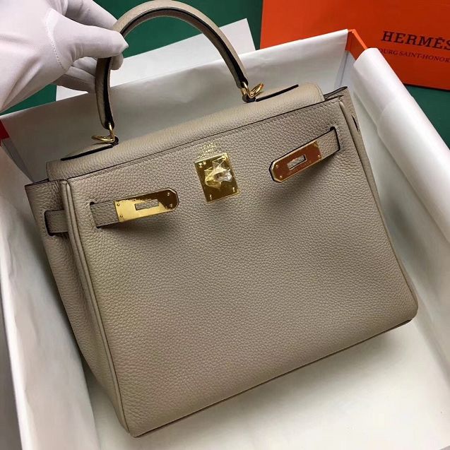 Hermes original togo leather kelly 25 bag K25 gris tourterelle