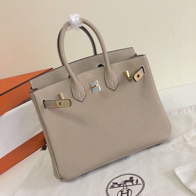 Hermes original togo leather birkin 25 bag H25-1 gris tourterelle