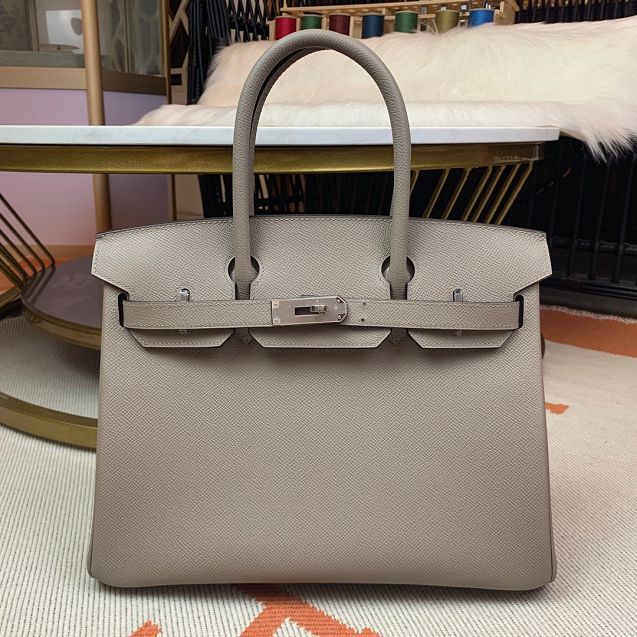 Hermes original epsom leather birkin 25 bag H25-3 gris asphalte