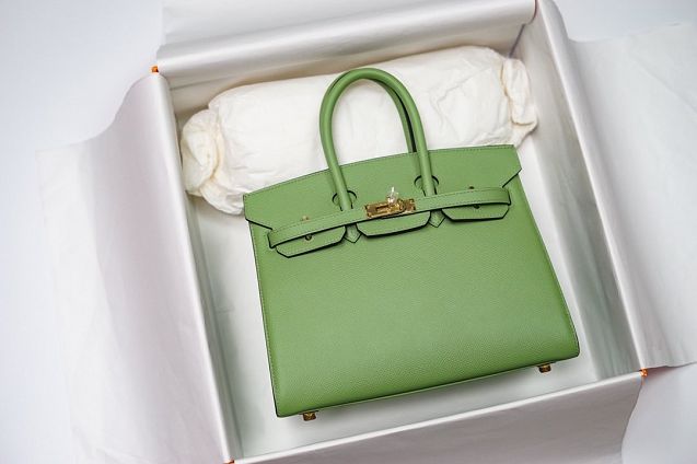 Hermes original epsom leather birkin 25 bag H25-3 vert criquet