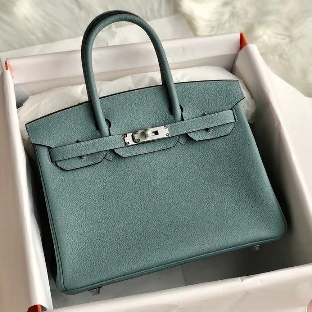 Hermes original togo leather birkin 25 bag H25-1 azure