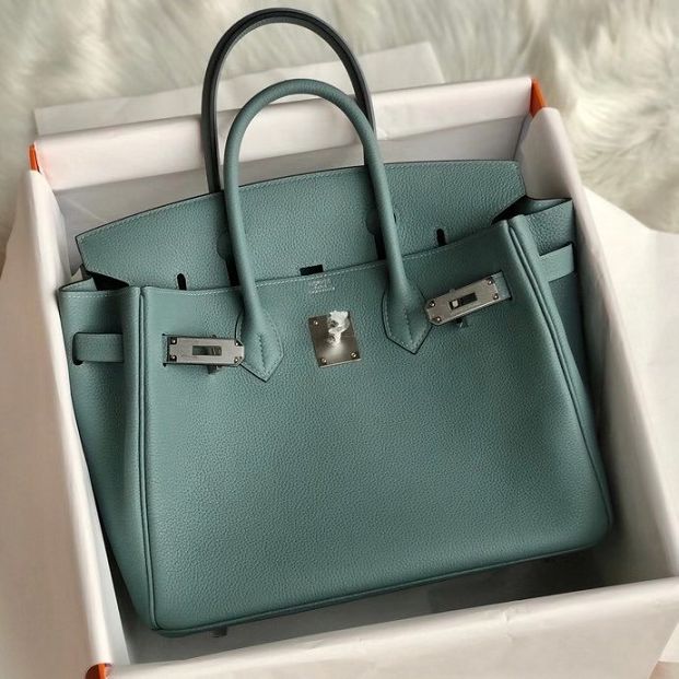 Hermes original togo leather birkin 25 bag H25-1 azure